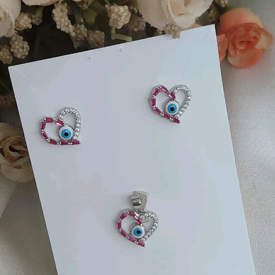 Evil Eye Pink CZ Pendant Set 